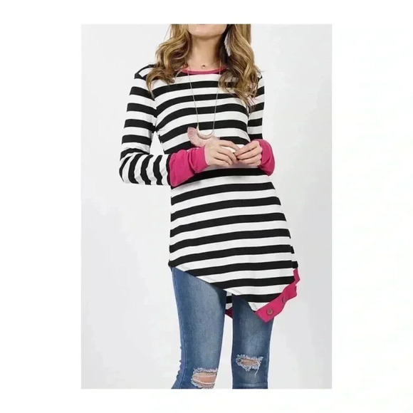 🆕42Pops Asymmetrical Hem Stripped Tunic Top M🆕 - Picture 1 of 8